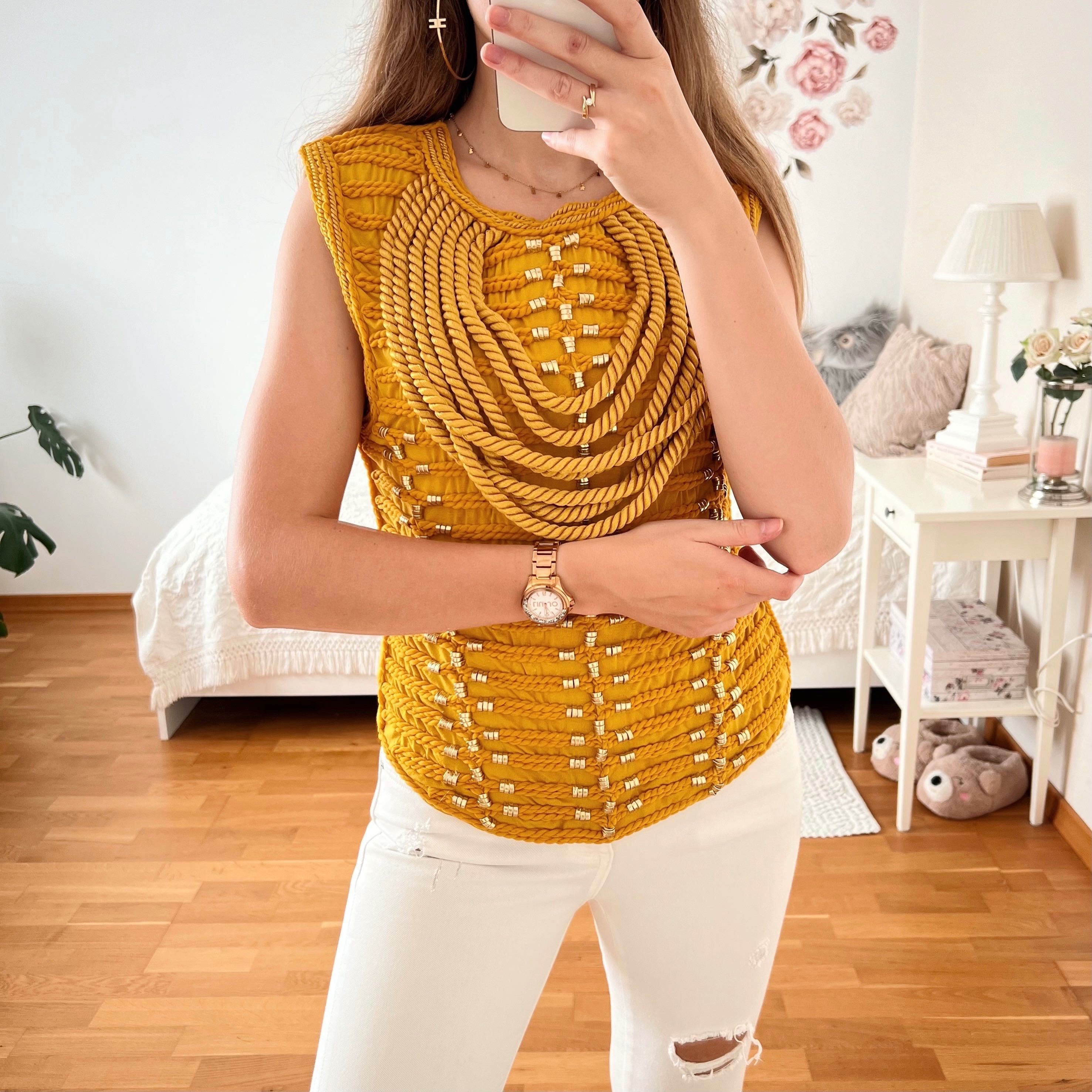 Bluzka z limitowanej kolekcji BALMAIN x H&M zdobiona S unikatowy top