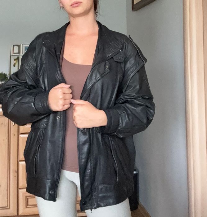 Czarna skorzana kurtka oversize vintage leather skora