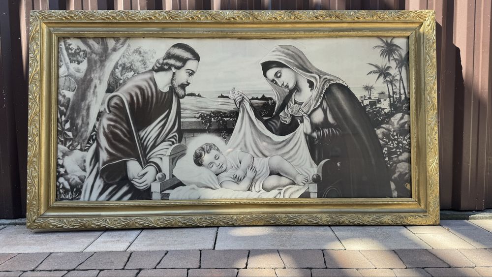 Stary duży obraz Święta Rodzina