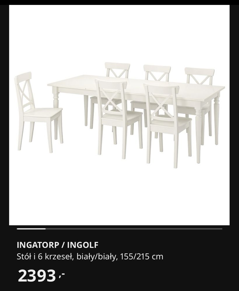 Stół INGATORP krzesło x6 INGOLF białe IKEA SUPER stan!