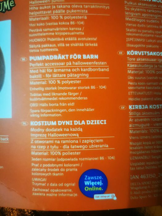 Kostium na halloween Dynia