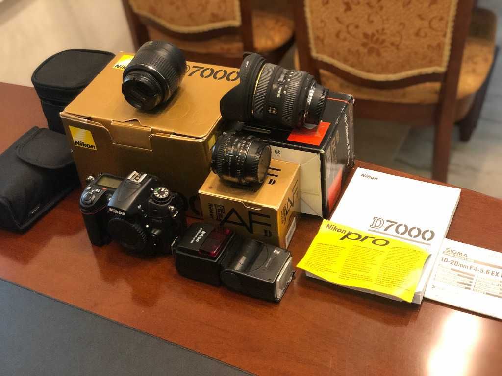 NIKON D7000 Z ZESTAWEM 3 Obiektyw + Lampa