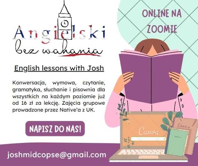 Język angielski - zajęcia grupowe online, native speaker (korepetycje)