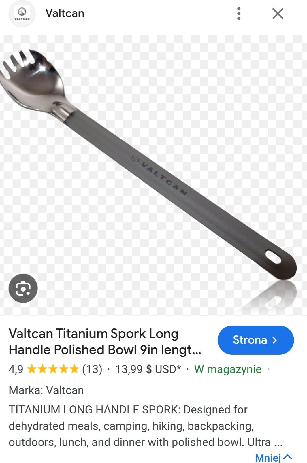Valtcan - łyżkowidelec titanium - nowy