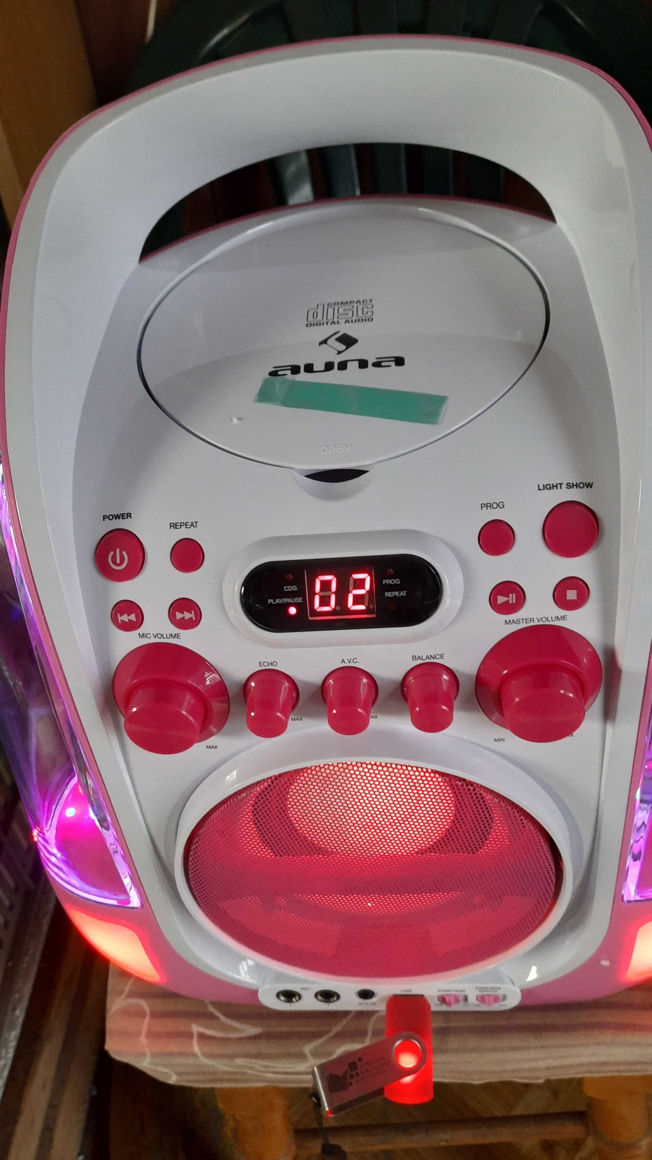 Zestaw do karaoke, CD USB MP3 świetlny strumień wodny LED, 2x mikrofon