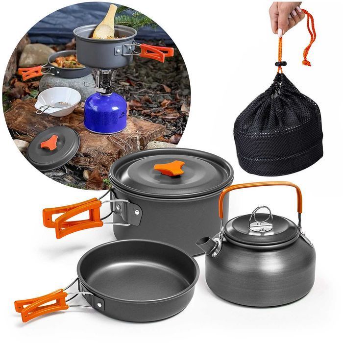 Zestaw garnków kempingowych survival DS308-3 pomarańczowy