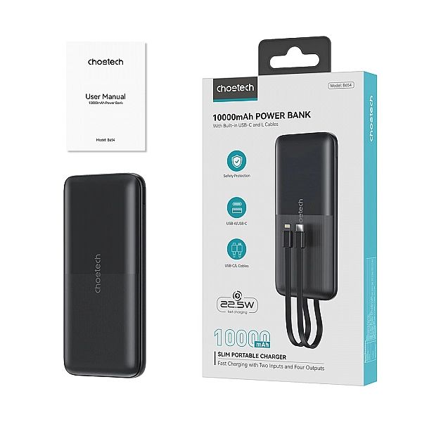 Powerbank Choetech B654, 10000mAh 22.5W USB-A / USB-C / micro USB z wb
