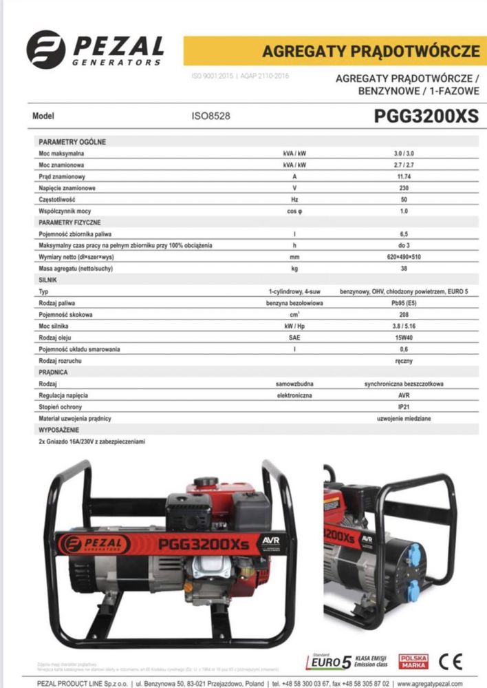 Генератор 3 кВ Pezal PGG 3200