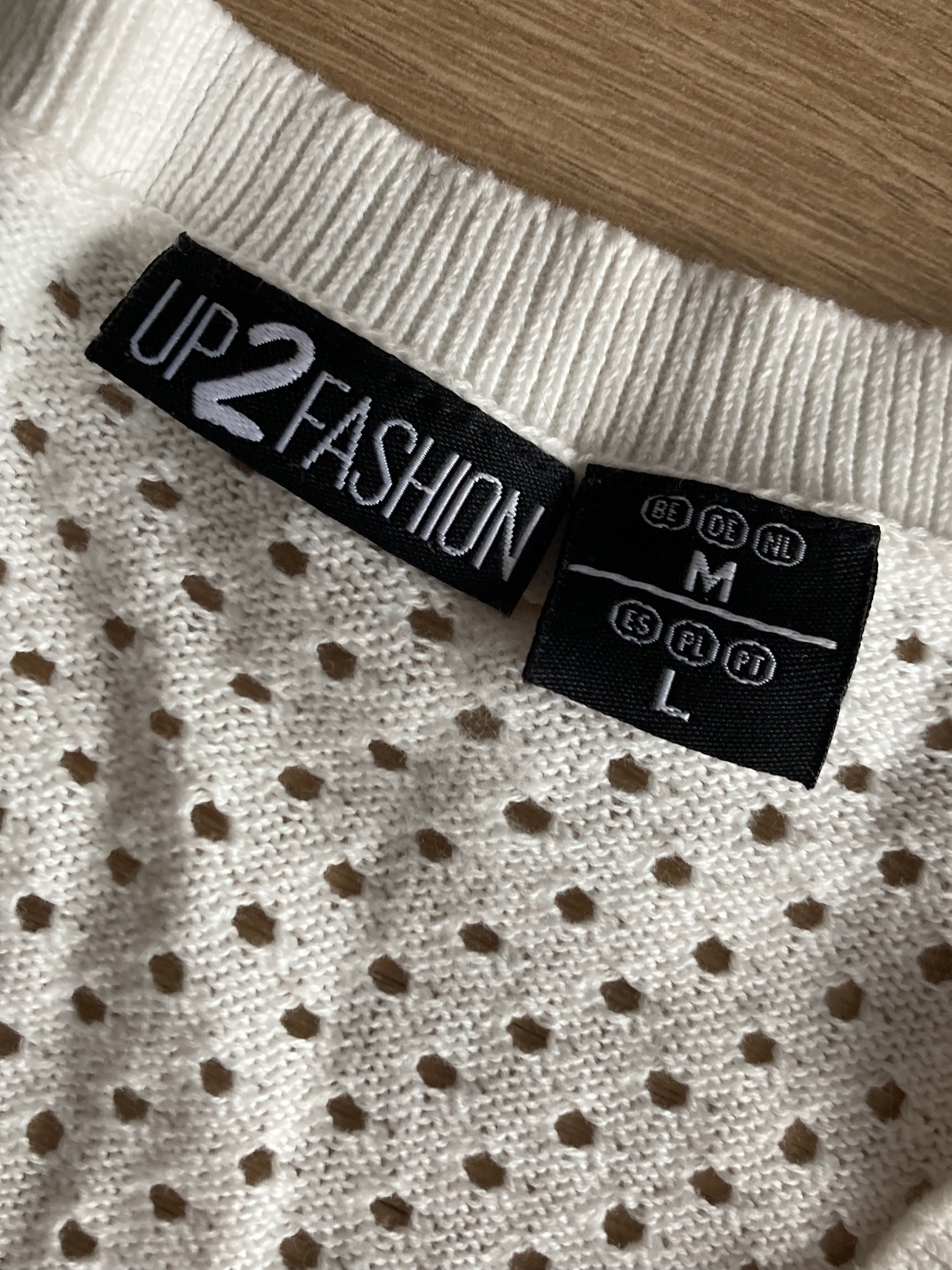 bluzka damska sweterek 40 L biała ażurowa 100% bawełna