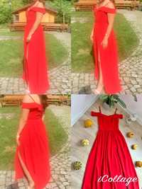 Czerwona sukienka maxi z rozcieńciem na studniówkę/bal/wesele