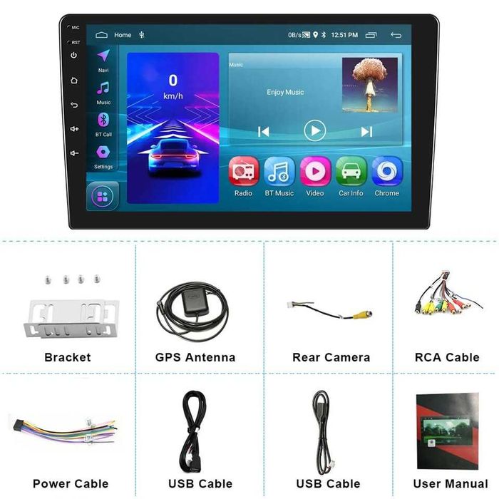 Radio Android Ecra 9 polegadas touchscreen GPS WiFi Carplay