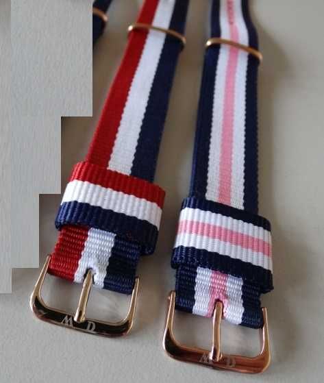 Pasek nylonowy 20mm do zegarek Daniel Wellington ze złotą klamerką