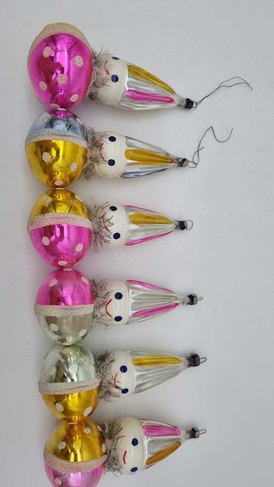 6x pajacyk bombka choinkowa Design PRL Retro Vintage Czechosłowacja