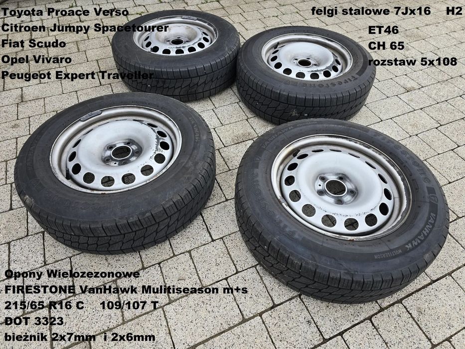Koła felgi opony 215/65r16C 7Jx16 et46 5x108 Toyota Proace JUMPY Expert Scudo wielosezonowe Całoroczne