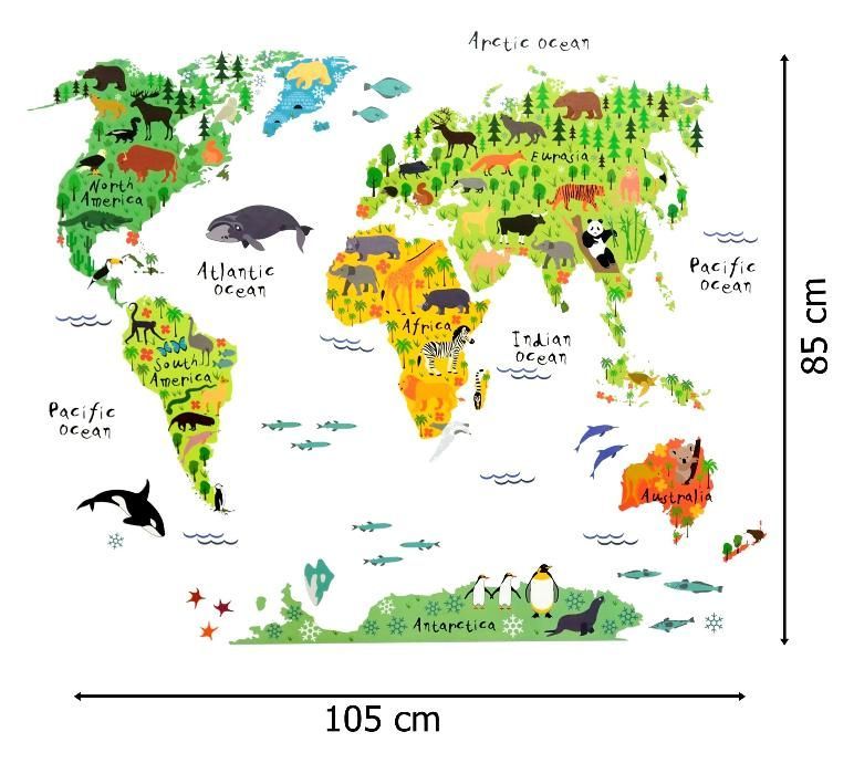 Naklejki ścienne na ścianę Mapa Świata dla dzieci WS-0180