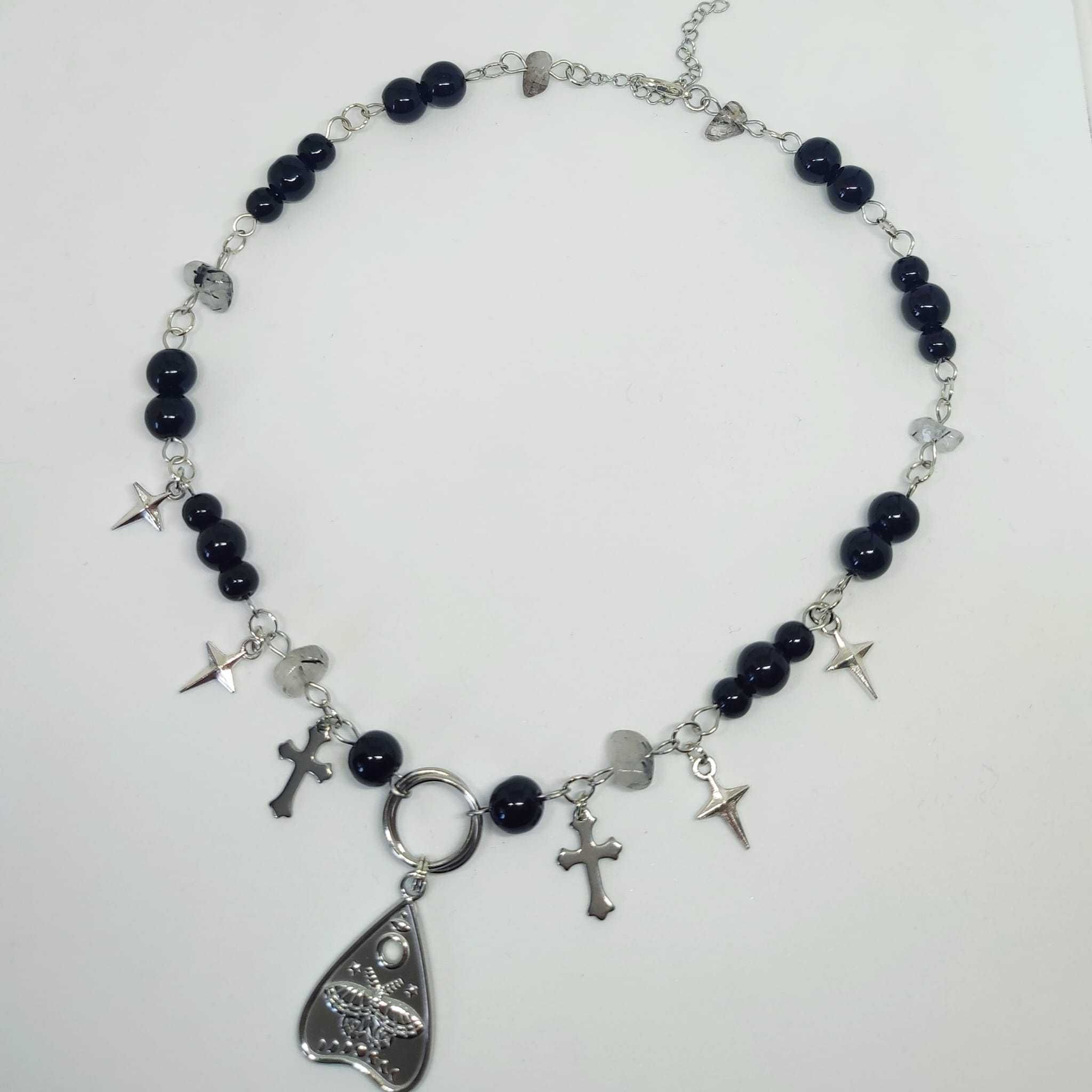 Choker magiczny stal chirurgiczna 304, szkło kamień naturalny, tarot