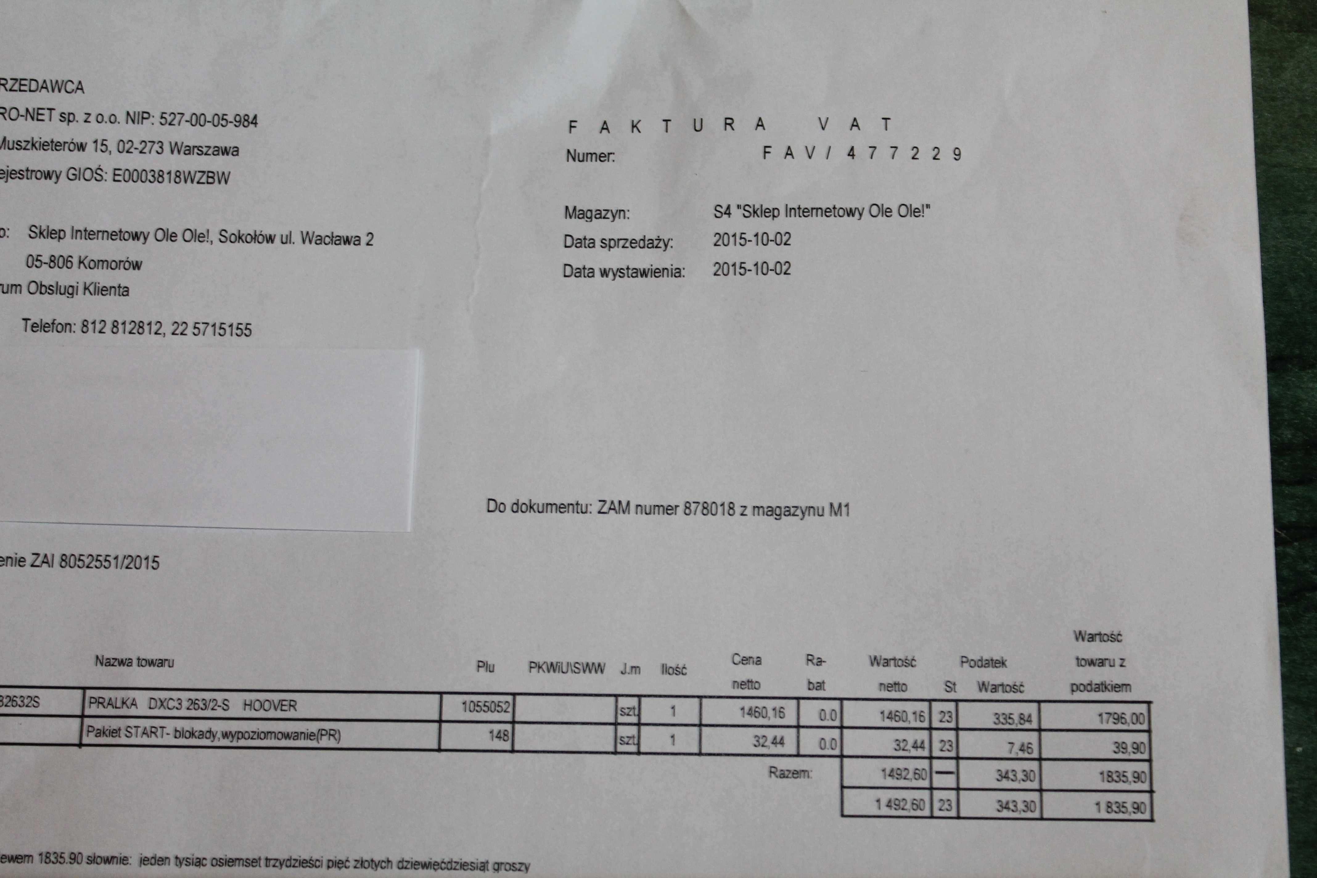 Drzwi kompletne z zawiasem do pralki DXC3 263/2-S
