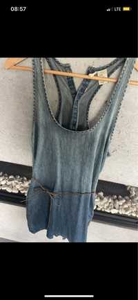 Levi’s jeansowa sukienka piękna rzemyk skóra lekki jeans S M 36/38