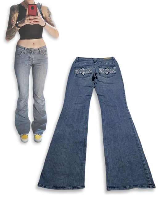 Spodnie jeansowe Arizona dzwony flare low rise biodrówki y2k coquette
