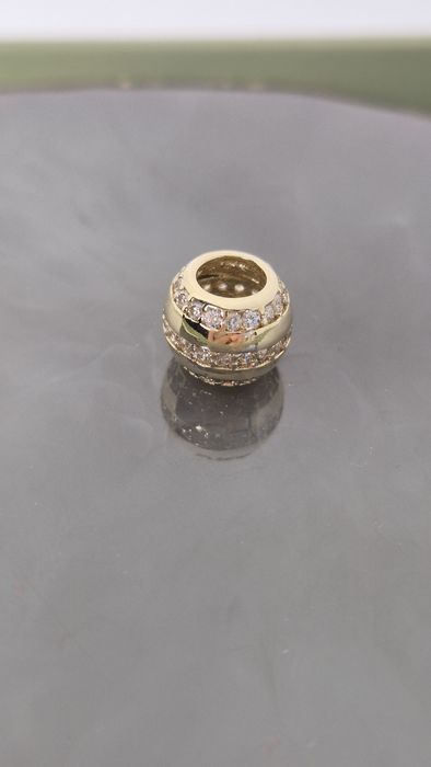 Nowy złoty charms do bransoletki typu Pandora kulka cyrkonie 585