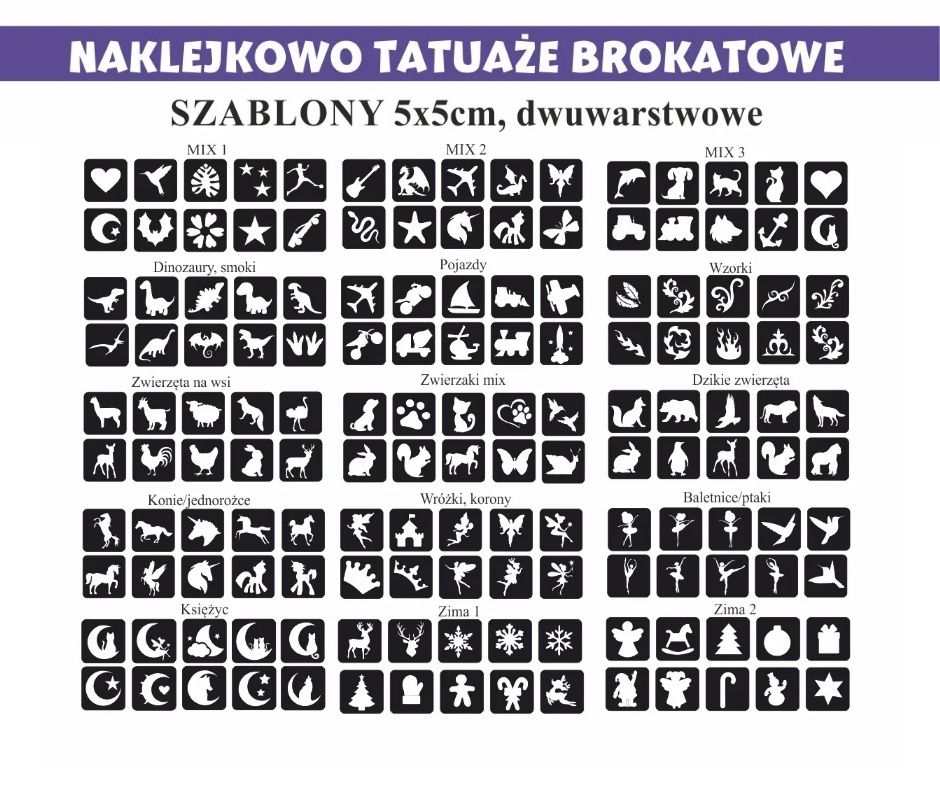 Szablony do tatuaży brokatowych 100sztuk