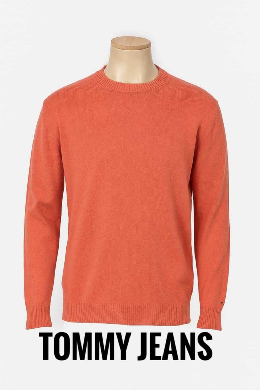 Koralowy sweter • męski • okrągły dekolt • Tommy Jeans 38/M • bawełna