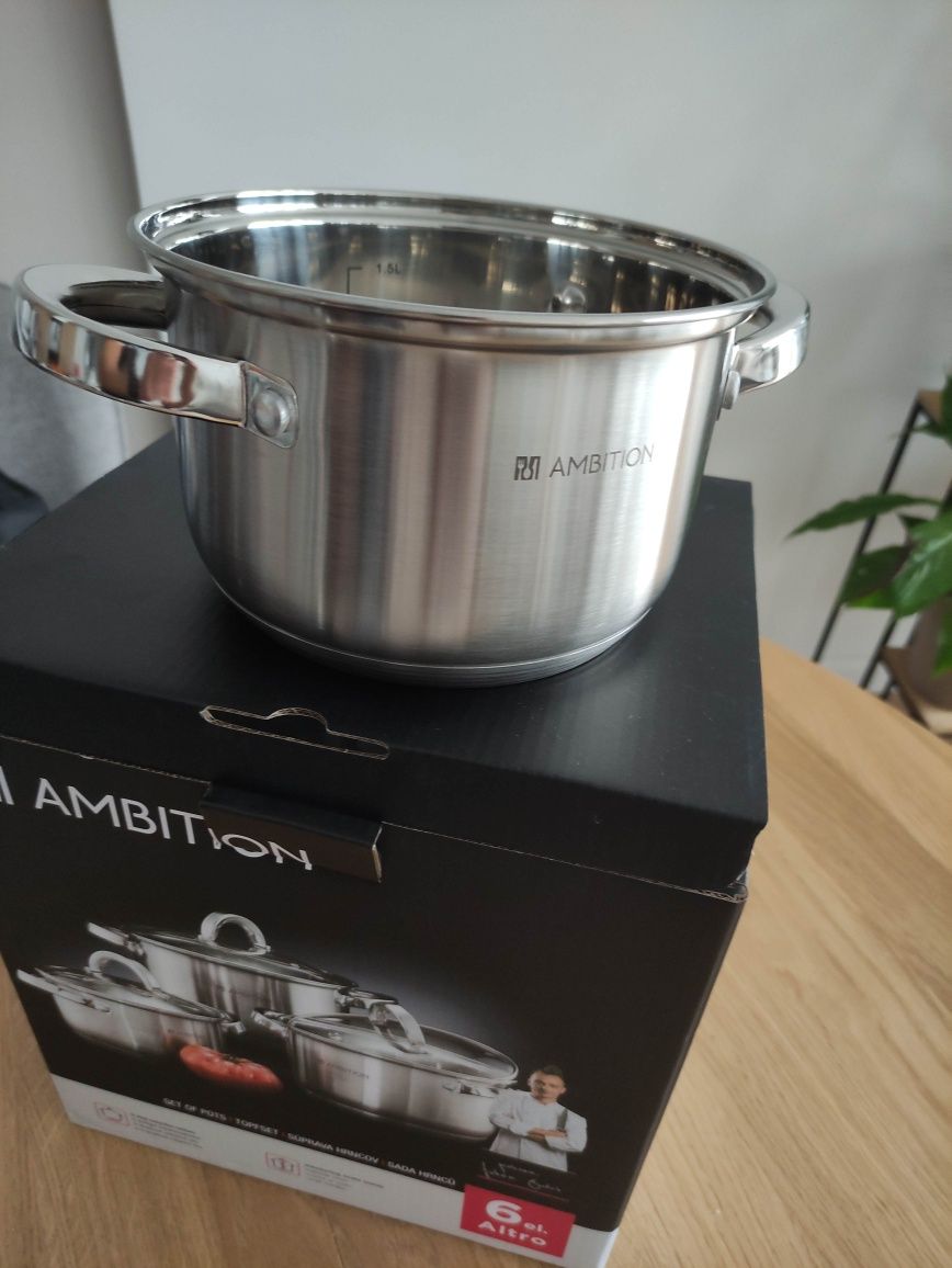 Komplet zestaw garnków 6 elementów AMBITION Altro NOWE SUPER CENA