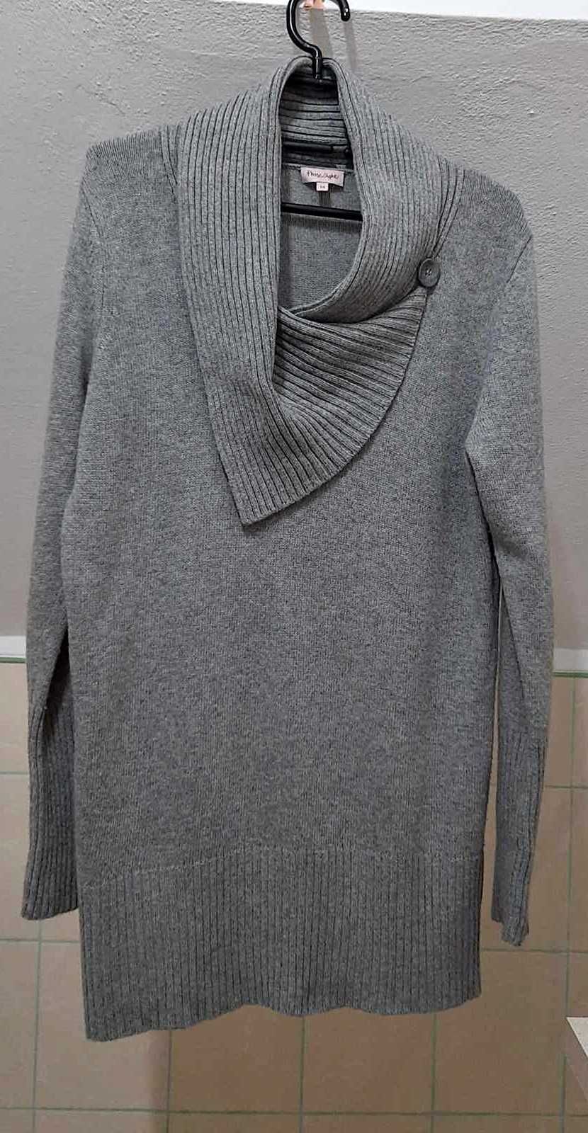 Tunika Phase Eight XL szara midi 14 bdb wool wiskoza kaszmir