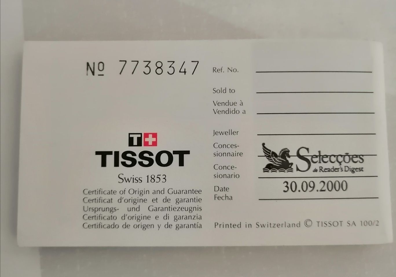 Relógio. TISSOT.