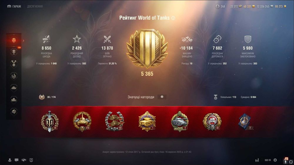 Аккаунт WOT на EU сервере: 40к голды, 22к бонов, 1400WN8, 24 према.