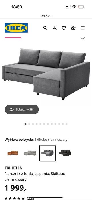 Narożnik rozkładany ikea z pojemnikiem na posciel