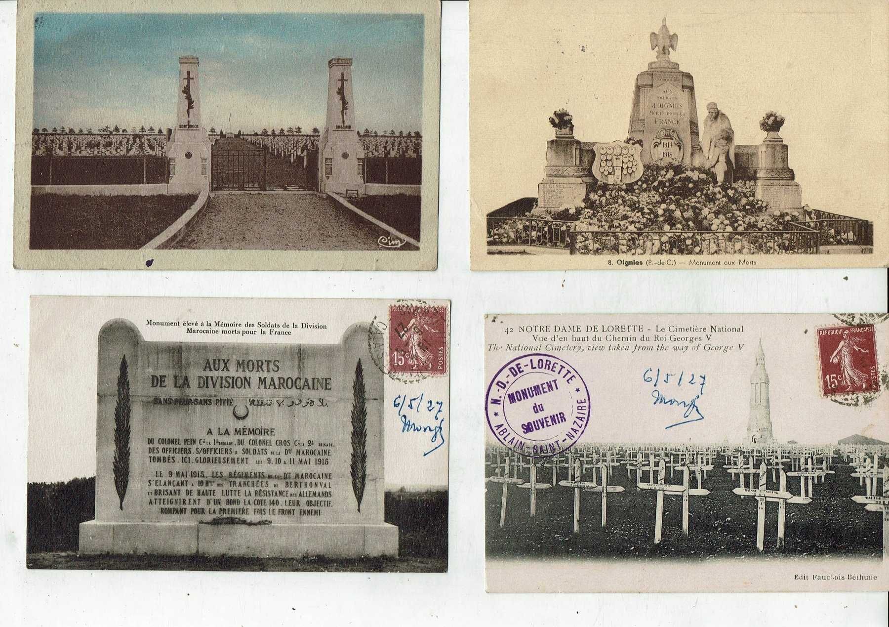 Interessante lote de 71 postais sobre a I Guerra Mundial. 1916 a 1930