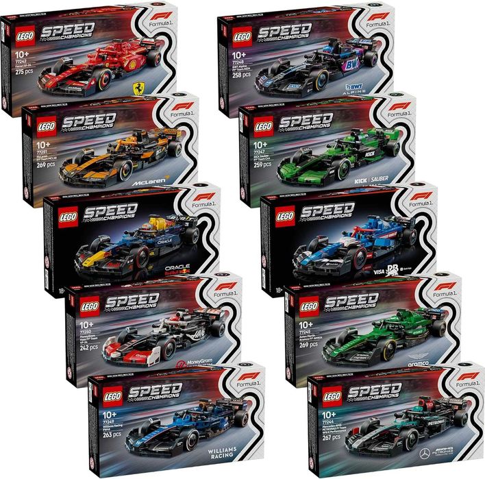 Conjunto completo Lego F1: Todos 10 carros Lego Speed ​​Champions F1