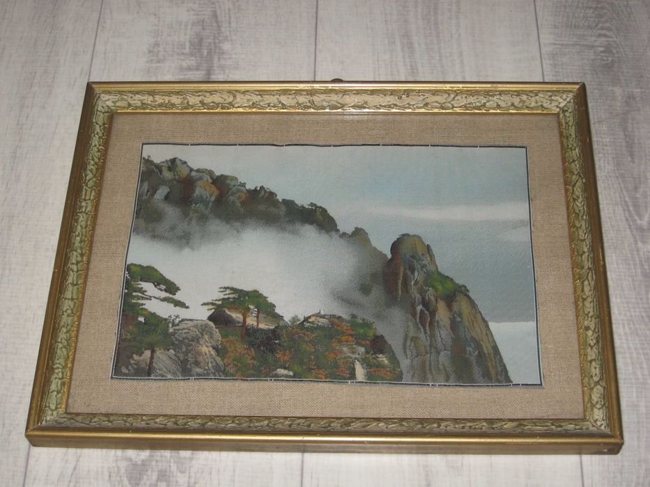 Obraz góry drzewa skały przyroda mgła niebo ścienny