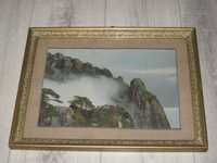 Obraz góry drzewa skały przyroda mgła niebo ścienny
