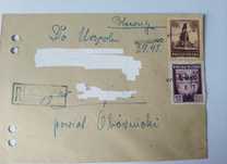 Koperta polecona z 1945r. ze znaczkami Poczty Polskiej - emisja Kraków