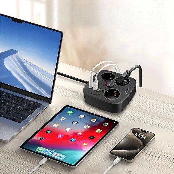 Tech-Protect Pcs3X4 Power Strip 2 Usb & 2 Type-C & 3 Socket 200Cm Blac