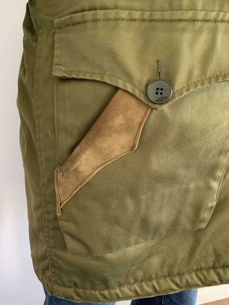 Zimowa wełniana unikatowa parka męska płaszcz kurtka khaki L 40