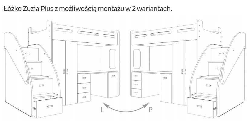 Łóżko piętrowe 200x80 materac + biurko ZUZIA PLUS