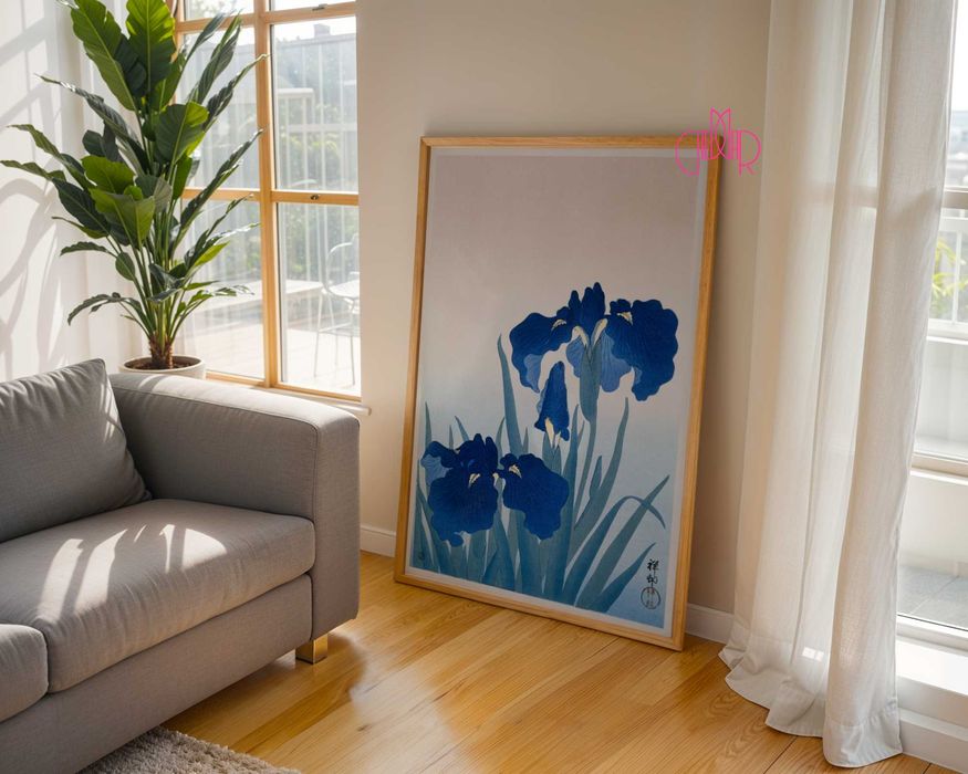 Plakat w stylu japońskim ,,Niebieskie  kwiaty irysów"