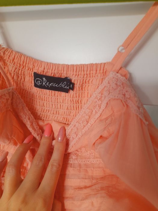 Morelowa sukienka cottage core szyfonowa koronka pudrowa romantic S M