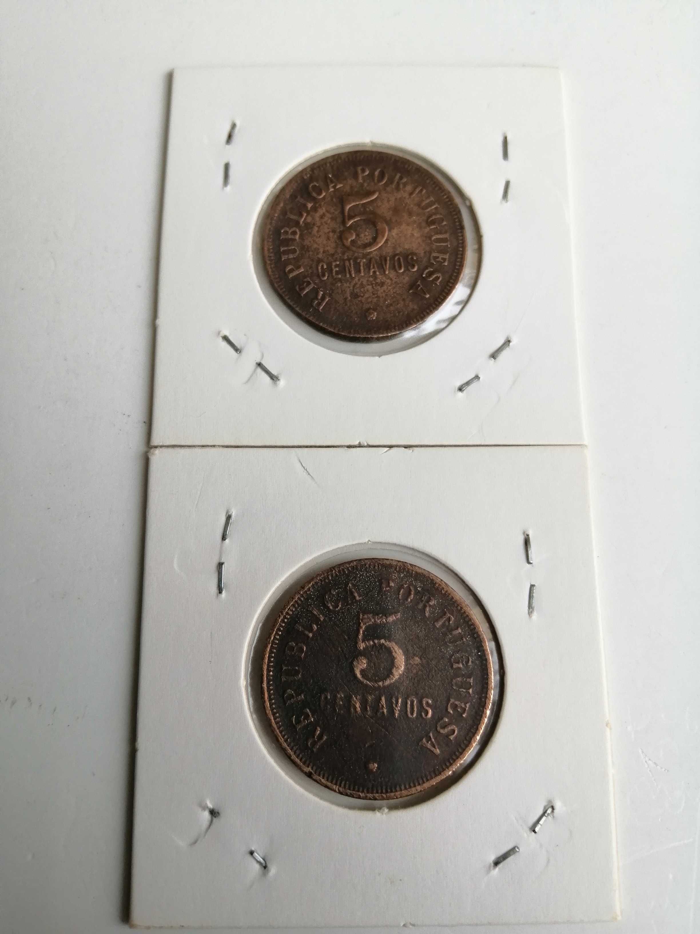 Moedas de 5 centavos de Angola, de 1921/1922/1923.