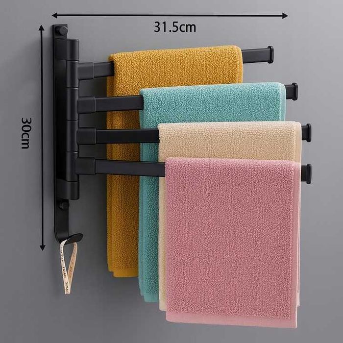 Wieszak Łazienkowy Na Ręczniki Uchwyt Metalowy Czarny Ścienny Solidny