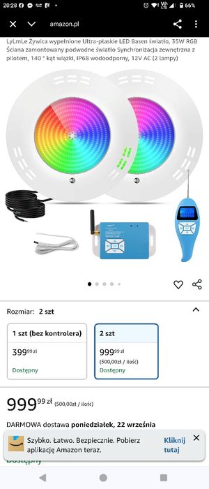 Lampa do basenu zmieniająca kolory komplet.