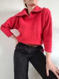 Czerwony wełniany sweter oversize wełna angora vintage