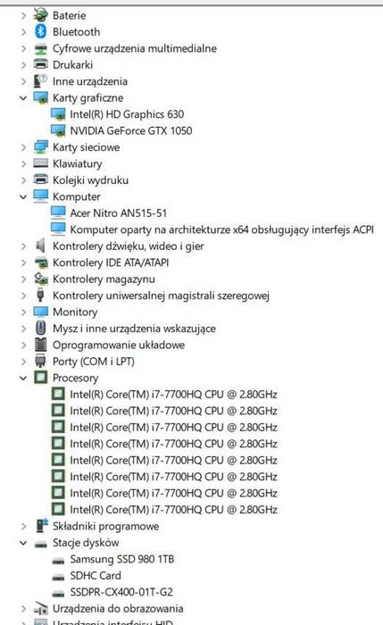 Laptop Acer Nitro 5/i7-7700HQ/32GB/GTX 1050 4GB/SSD 2TB/WIN 11 24H2