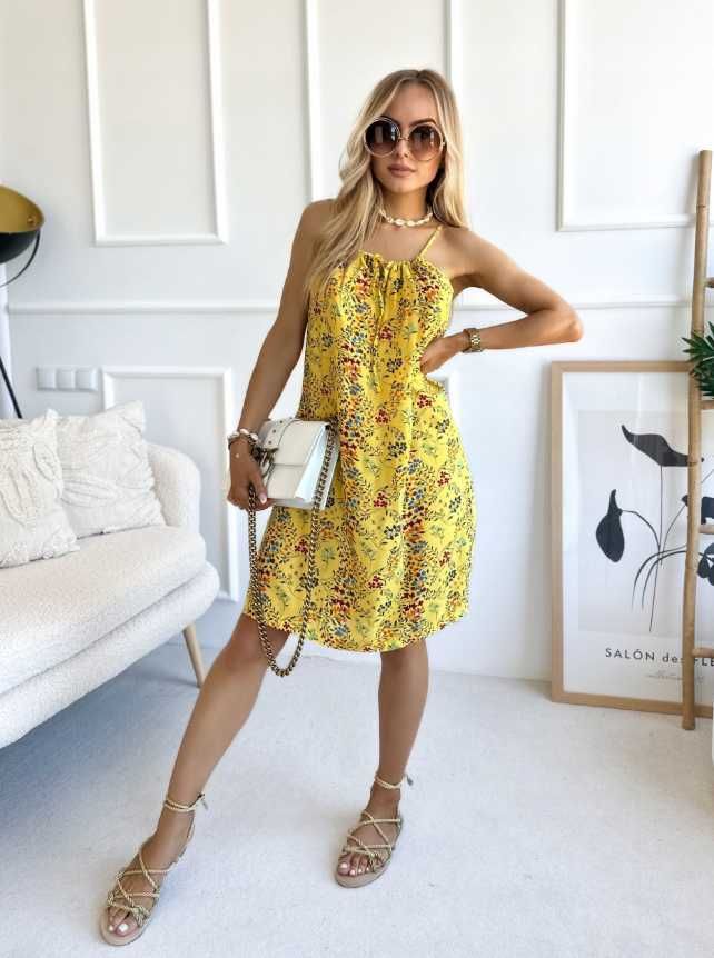 Letnia SUKIENKA DAMSKA bawełniana boho kwiaty modna wzorzysta
