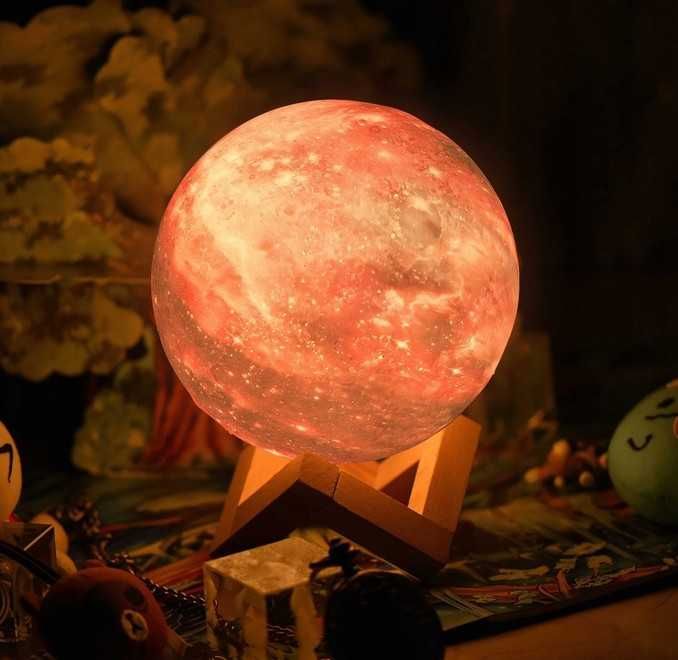 Lampka Figurka 16 Kolorów Do Sypialni Nocna Księżyc 3D RGB Pilot LED
