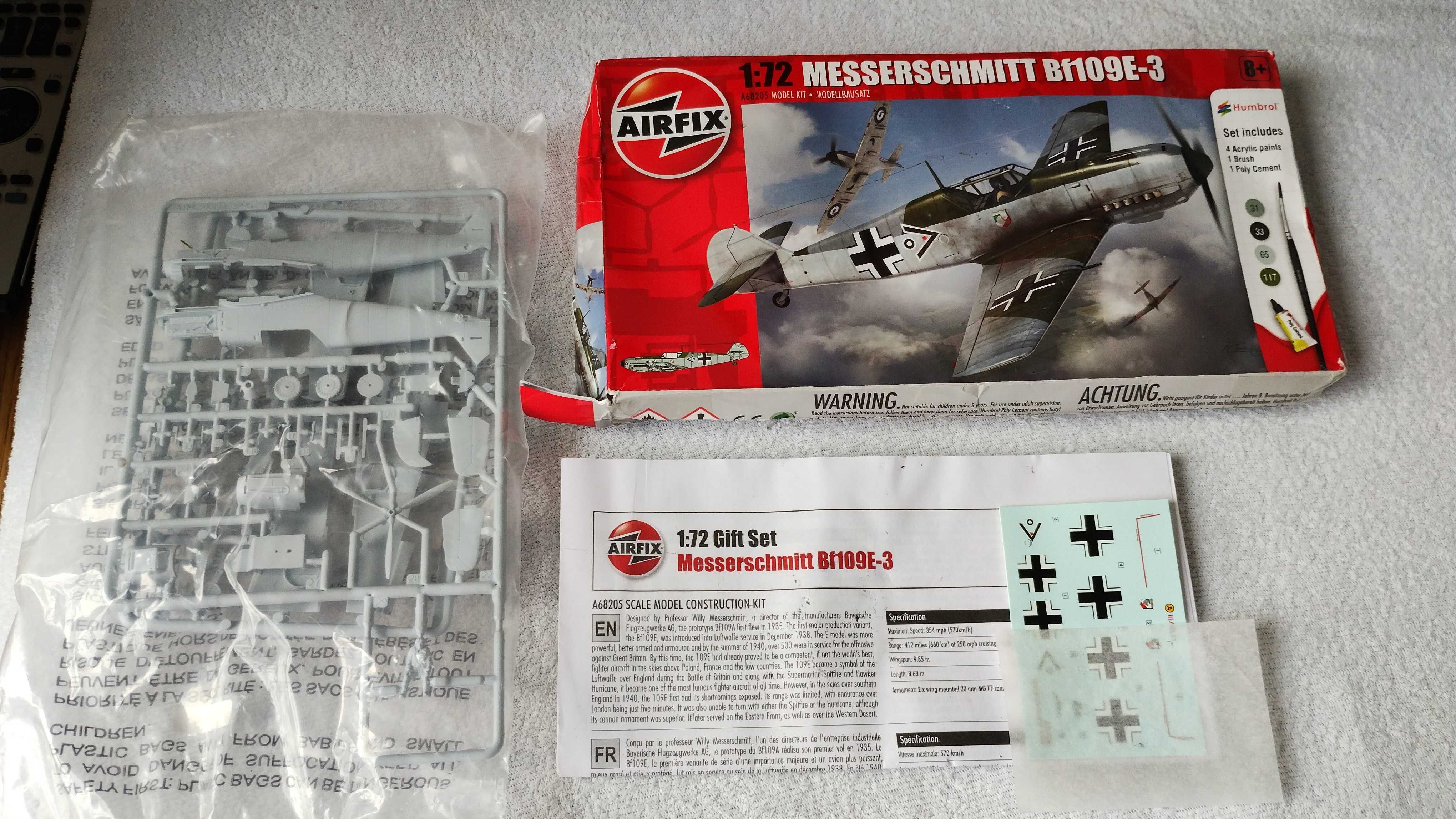 Messerschmitt Bf109E-3 - Model Airfix samolot do sklejania - 1:72