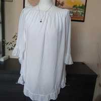 Biała elegancka bawełniana bluzka z falbanką praca urlop XL